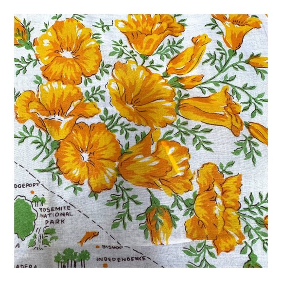 VTG 1960s Ranshaw California State Handkerchief Hankie Flowers Scalloped Yellow - Picture 3 of 6